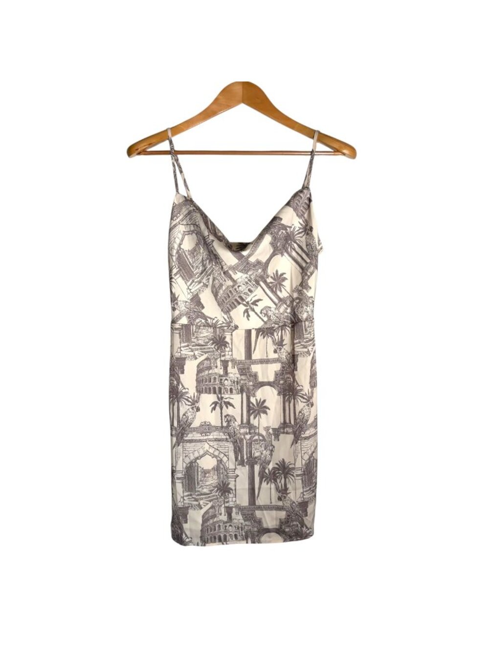 Rome Postcard Novelty Print Slip Dress S Satin Cowl Neck Mini Sexy Forever 21